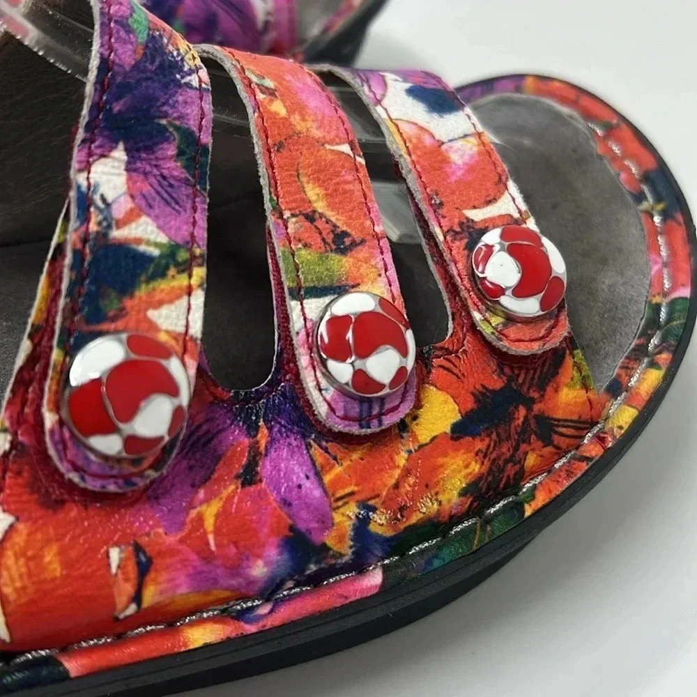 Alegría Fiona Iris Colorful Floral Leather Adjustable 3 Strap Slip-On Sandals 37